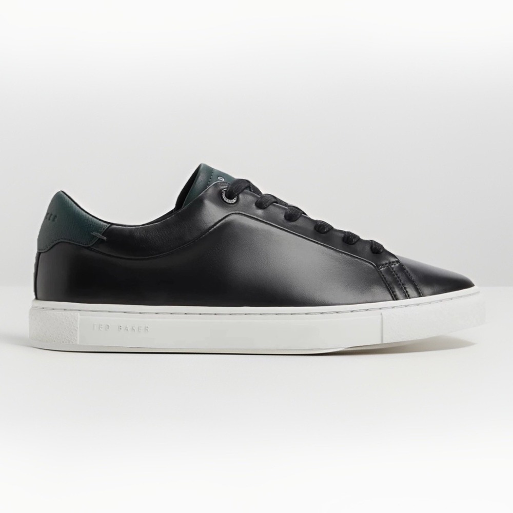 Ted Baker Leather Sneakers Black‎ Luxury Memory Foam Tennis Men's Size 8.5